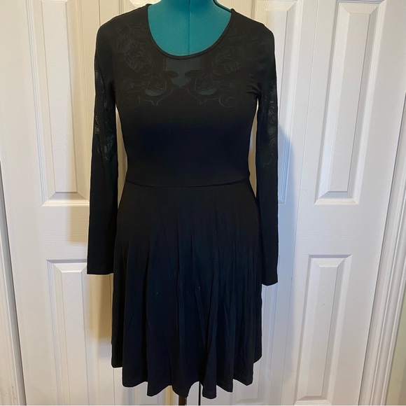 NWOT French Connection Stretch Black Long Sleeve Skater Dress Size 10 - Picture 11 of 16